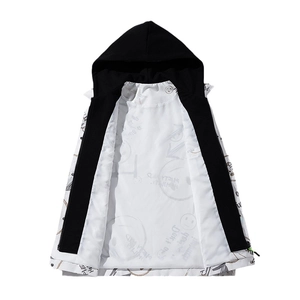 Giacca da uomo bianca oversize con cappuccio e stampe di graffiti neri stile street