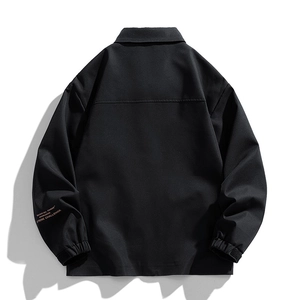 Men's casual black windbreaker jacket with back panel detail and printed sleeve cuffs