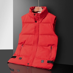 Men Winter Quilted Vest Padded Gilet Stand Collar Sleeveless Jacket Polyester Satin Cotton Filling Casual Warm Waistcoat