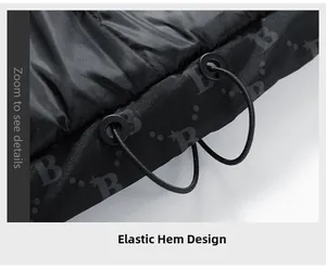 Detail shot showing the adjustable elastic drawstring hem on a black padded vest