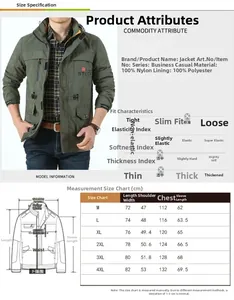 Detaillierte Größentabelle für Herren Outdoor-Jacken mit Maßen von M bis 4XL in Zentimetern
