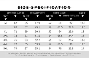 Detailed size chart for men corduroy jacket with measurements from M to 5XL for perfect fit