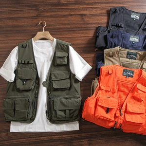 Outdoor Multi-Pocket Cargo Vest For Men Breathable Mesh Fishing Photography Hiking Waistcoat Polyester Utility Jacket