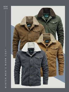 Flat lay of men corduroy jackets with sherpa lining in various colors for winter