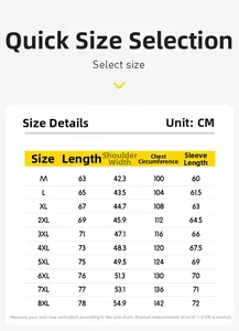Detaillierte Größentabelle für Herrenjacke von M bis 8XL mit Länge- und Brustmessungen