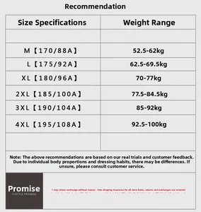 Detailed size chart for men casual blazer jacket with weight recommendations from M to 4XL