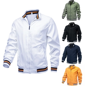 Men's casual jacket with striped rib collar and cuffs, shown in multiple colors