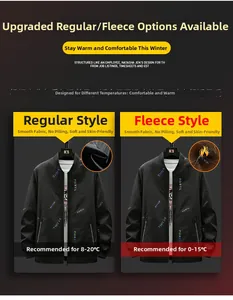 Detailaufnahme der schwarzen Herrenjacke mit Fleece-Futter und Temperaturangaben