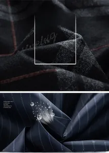 Macro shot showing high-quality wool fabric and breathable striped lining on the jacket