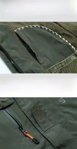 Detail der armygrünen Outdoorjacke mit 100% Polyamid-Gewebe und atmungsaktivem Netzfutter