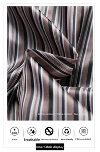 Detail of striped jacket fabric showing breathable wrinkle resistant and eco-friendly texture