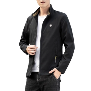 Giacca casual nera da uomo con collo a listino, zip e ricamo hybrid running