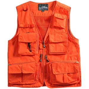 Men's bright orange multi-pocket tactical vest with breathable mesh lining for outdoors