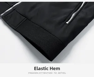 Detail der Herrenjacke mit Rippsaum und silbernem Reißverschluss an der schwarzen Tasche