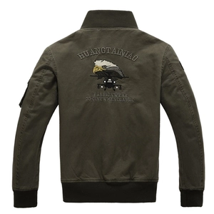 Men's embroidered aviator bomber jacket in olive green with back eagle motif