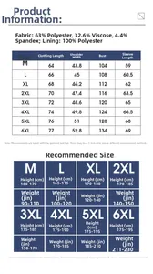 Size chart for men's jacket from M to 6XL with material and fit recommendation