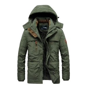 Men's winter military green thermal parka with thick fleece lining and hooded jacket