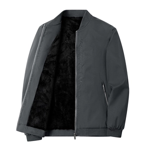 Dunkelgraue Herren-Pilotjacke mit warmem Fleece-Futter und Rippbündchen für den Herbst
