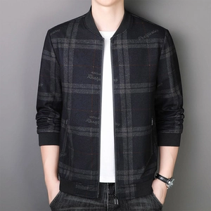 Men Casual Business Plaid Jacket Baseball Collar Letter Print Slim Fit Bomber Coat Zipper Outerwear For Spring Autumn