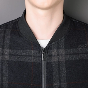 Men's slim fit plaid baseball jacket with stand collar and detailed embroidery
