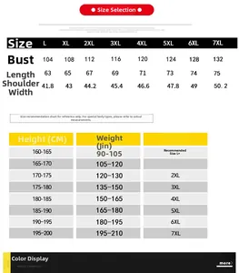 Size chart for men's stand collar vest showing measurements from size L up to 7XL