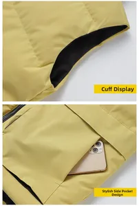 Detail view of the sleek metal zipper and functional side pocket on yellow men vest