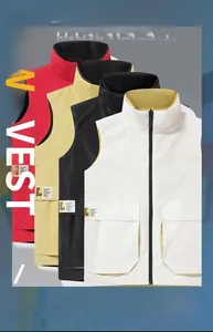 Men's casual stand collar utility vests in red, khaki, black and beige colors