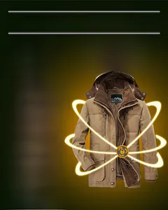 Detail of brown winter hooded parka showing warm fleece lining and heat retention design