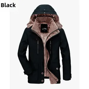Detail view of winter parka featuring thick fleece lining and multi-pocket design in black