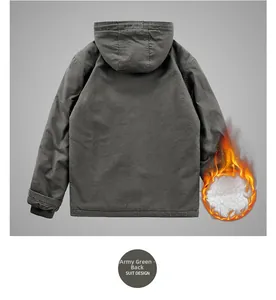 Men's winter hooded parka detail featuring thick white fleece lining for thermal insulation
