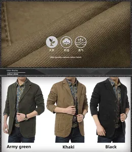 Macro shot of cotton twill fabric texture and three-color casual blazers for men