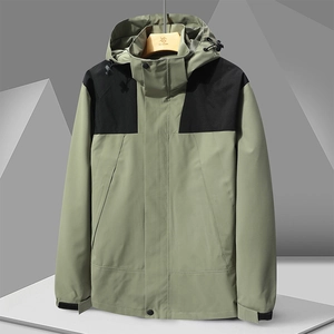 Coupe-vent de Plein Air Imperméable Unisexe À Capuche Bloc de Couleur Manteau de Randonnée pour Hommes Femmes Sportswear Respirant