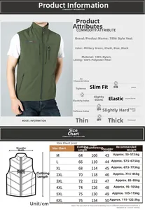 Detailed size chart and specifications for men's quick-dry fishing vest from M to 6XL