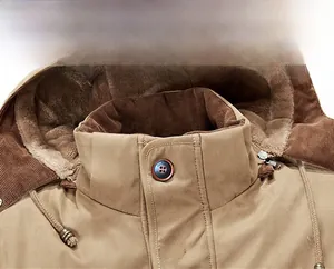 Detail of winter parka showing warm lamb wool lining and corduroy collar stitching