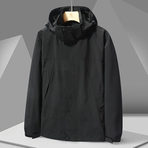 Coupe-vent imperméable noir pour hommes et femmes avec capuche pour randonnée et activités de plein air
