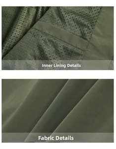 Macro view of olive green quick-dry fabric and breathable mesh lining for outdoor vest