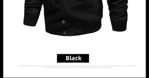 Detail of black cotton jacket featuring metallic buttons and ribbed knitted cuffs and hem