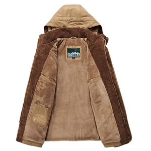 Winter men's thickened hooded jacket with warm fleece lining and multi-pocket design