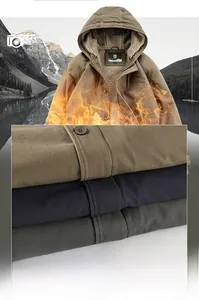 Close-up of thick fleece lining and multi-color options for windproof hooded parka jacket