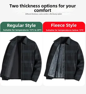 Men's plaid jacket comparison showing thin lining and thick grey fleece interior details