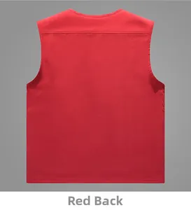 Vue arrière d'un gilet d'extérieur rouge en maille avec coutures renforcées et texture plate