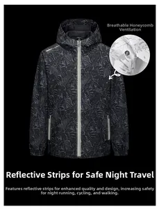 Detail of outdoor jacket showing reflective safety strips and breathable honeycomb lining