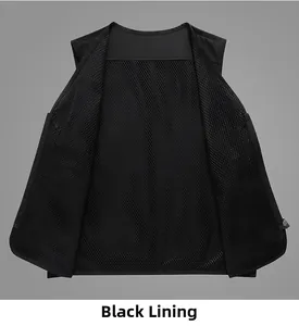 Détail de la doublure intérieure en maille noire respirante du gilet de pêche