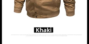 Detail shot of khaki cotton jacket featuring ribbed cuffs and a buckled ribbed hemline