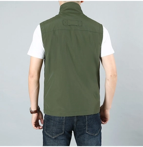 Rear view of men's quick-dry military green outdoor vest with functional back stitching