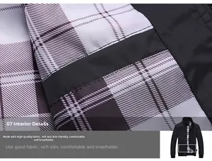 Detail of classic black-and-white plaid lining on men's stand-collar jacket