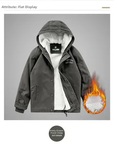 Detail of army green men's hooded jacket featuring thick white fleece lining and ribbed cuffs