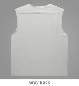 Vue arrière du gilet de pêche gris pour hommes avec coutures renforcées et tissu mesh