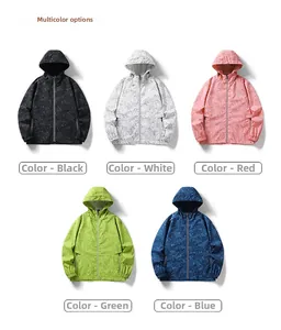 Flat lay of men's hooded jackets showing leaf pattern texture and five color options