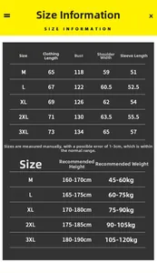 Size chart for men's hooded jacket showing measurements from M to 3XL for fit guidance